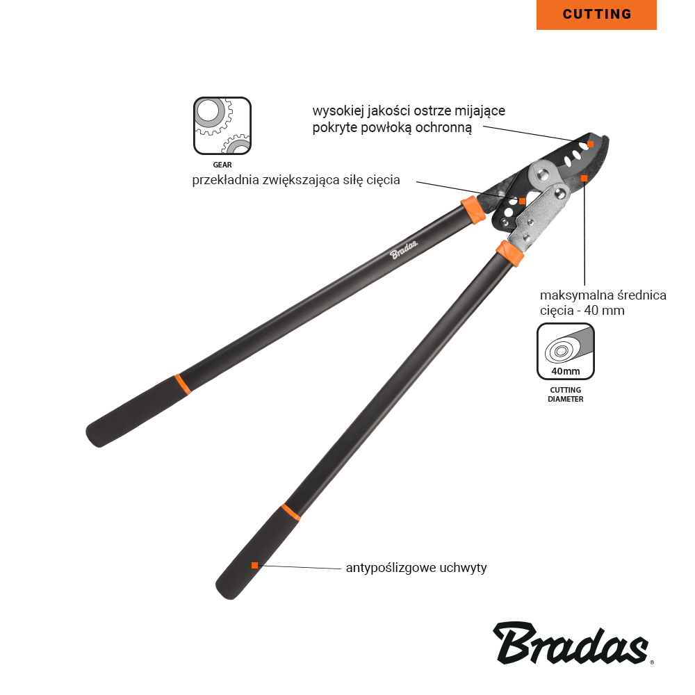 Nožnice na konáre s rohatkou KT-V1220 Bradas rukoväť 60cm