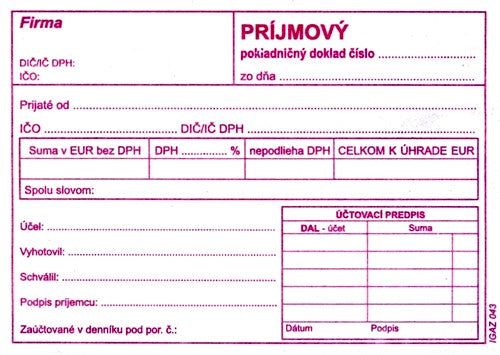 Príjmový pokladničný doklad samoprepis