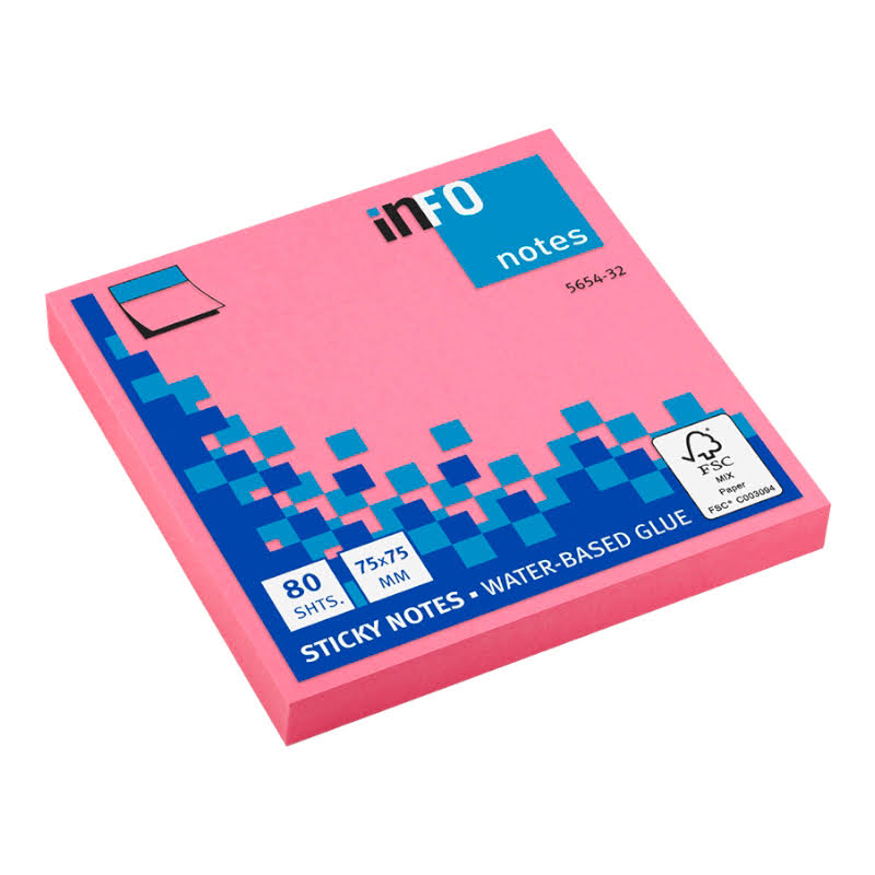 Samolepiaci blok Neon 75mm x 75mm ružový