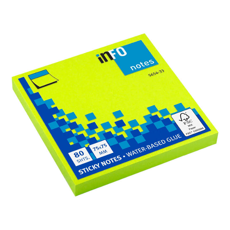 Samolepiaci blok Neon 75mm x 75mm zelený