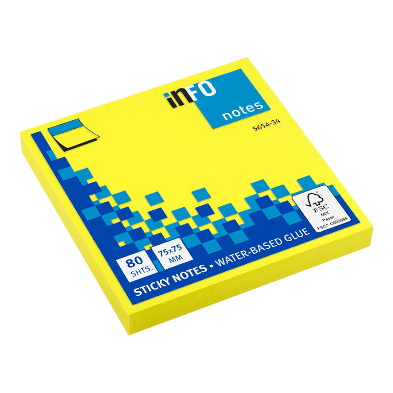 Samolepiaci blok Neon 75mm x 75mm žltý