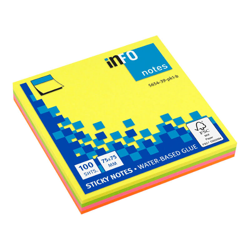 Samolepiaci blok Neon 75mm x 75mm rainbow