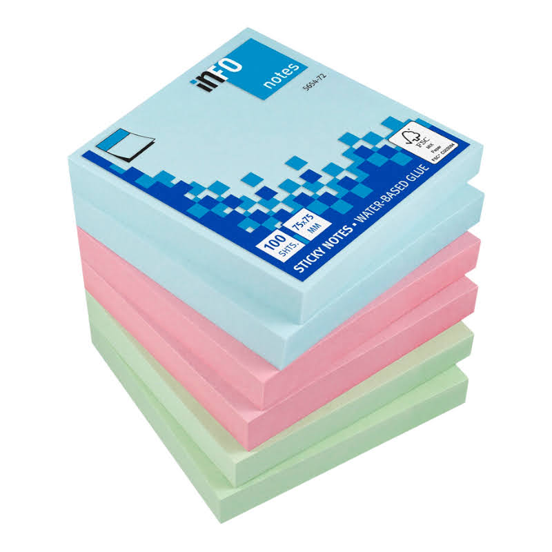 Samolepiaci blok Pastel 75mm x 75mm mix farieb 6kusov