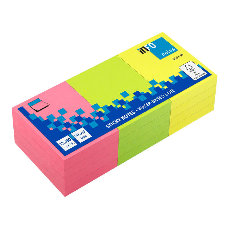 Samolepiaci blok Neon 50mm x 40mm MIX farieb 12kusov