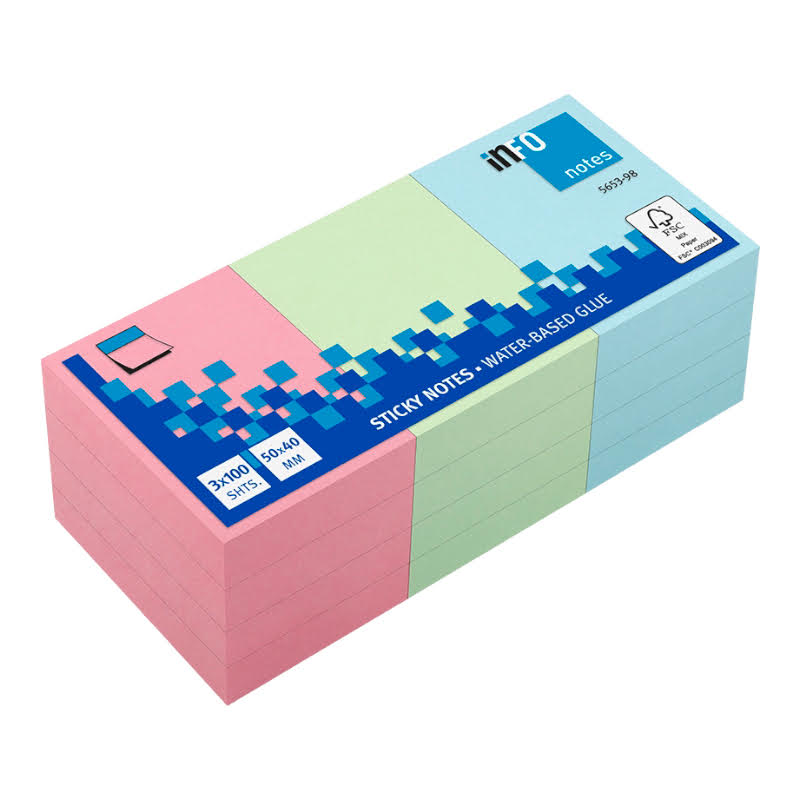 Samolepiaci blok Pastel 50mm x 40mm MIX farieb 12kusov