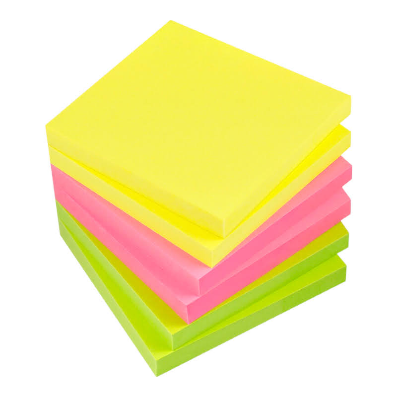 Samolepiaci blok Neon 75mm x 75mm MIX farieb 6kusov