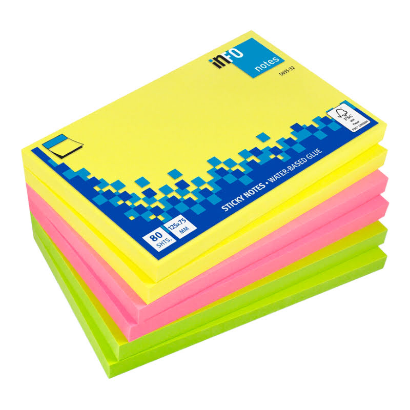Samolepiaci blok Neon 125mm x 75mm MIX farieb 6kusov