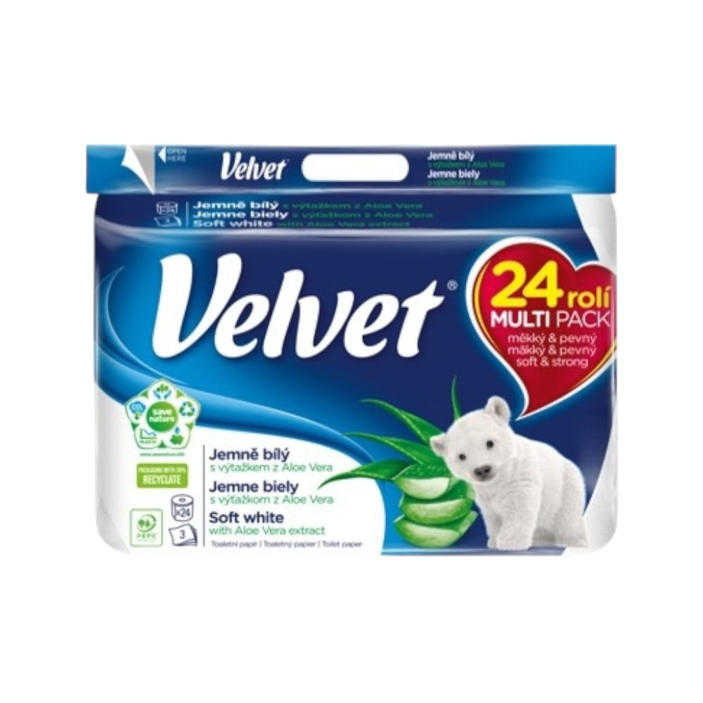Toaletný papier VELVET Jemne biely s Aloe 24ks